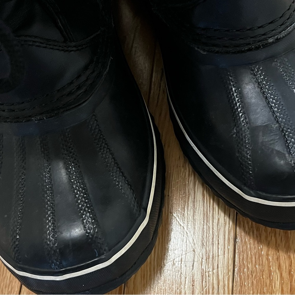 Sorel Joan of Arctic Lux Leather Black Winter Boots with Fur Trim - Picture 5 of 8